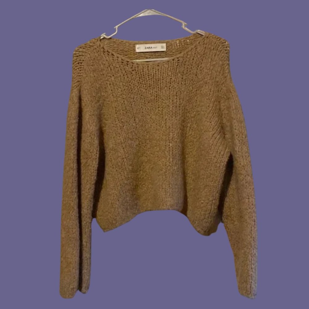 Zara Brown Knit Crewneck Sweater